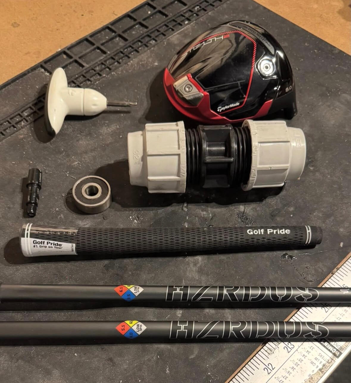 TaylorMade Stealth 2 Rebuild A tour-van-sourced Stealth 2 fitted with a new shaft, grip and adapter, including shaft spine alignment.